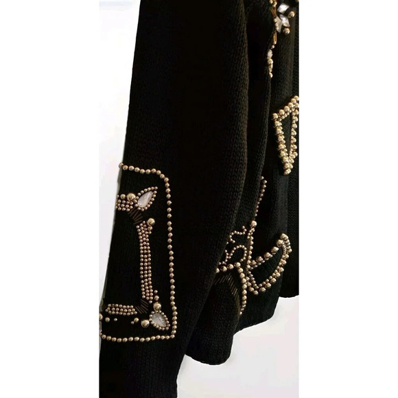 Victoria Harbour Cardigan Women's Large Black Gold Bead Embellished Knit NWT - Picture 3 of 8